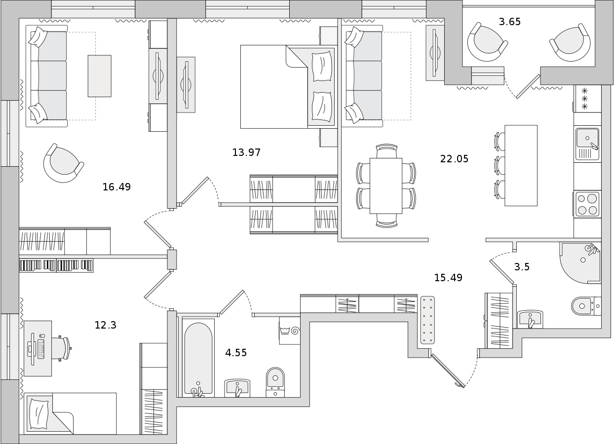 3-комнатная квартира 88.35 м², 17/18 эт., ЖК «Город Первых»
